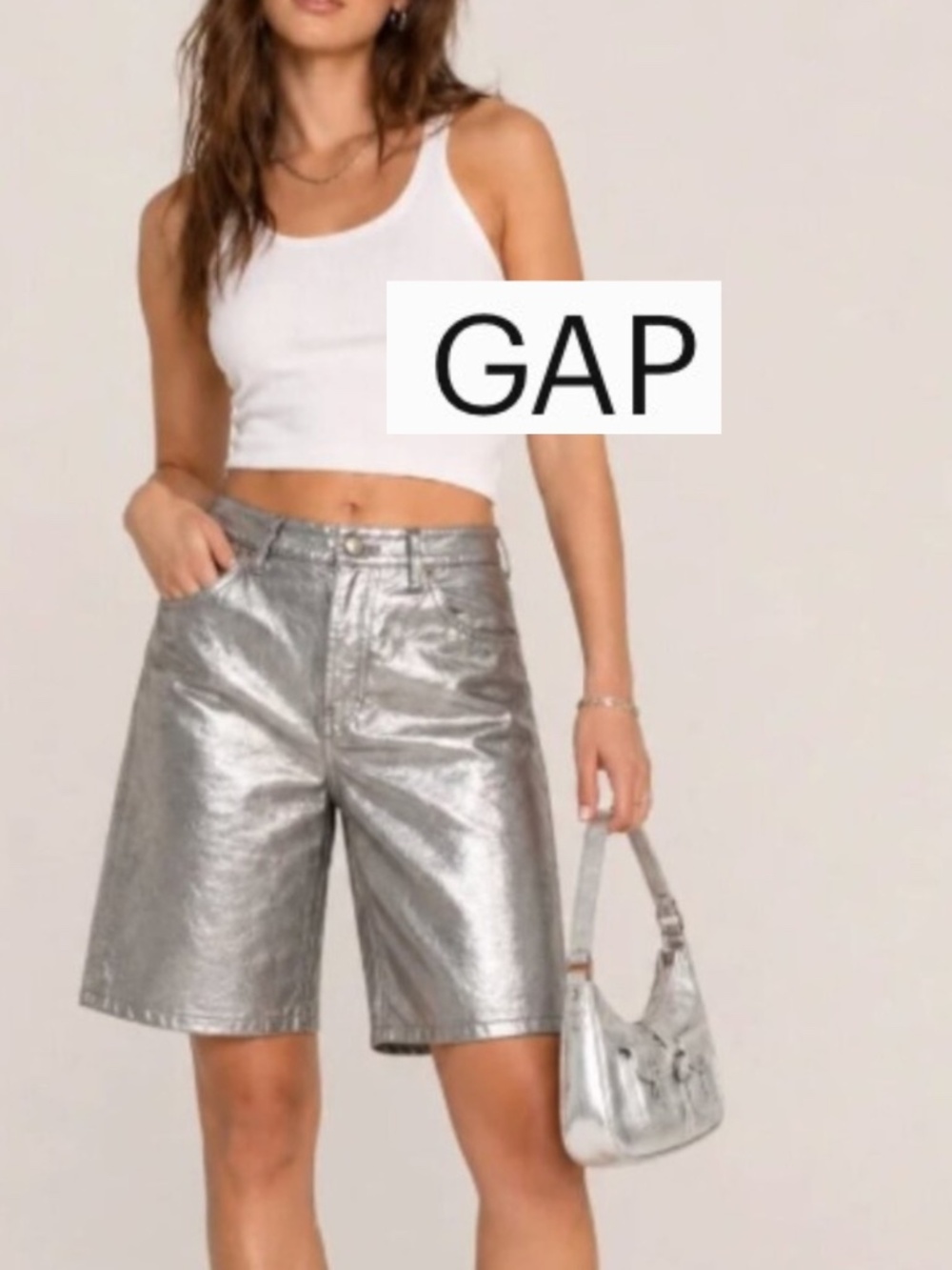 NEW GAP Metallic cotton blend Bermuda shorts, 32, GP2843